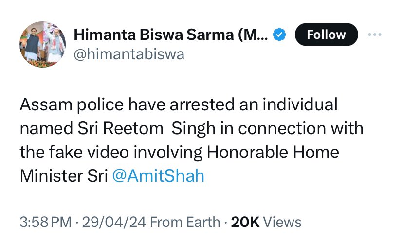 BREAKING: Assam police arrest Congress social media ‘warrior’ Reetam Singh for circulating a fake video of Amit Shah. Reetam had also reportedly incited violence during the 2019 anti-CAA protests.