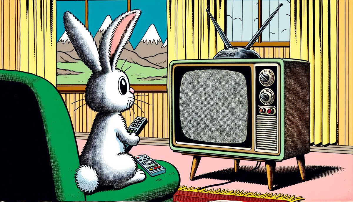 “The AI Pad” 
Mon Apr 29 2024    
   … a daily comic by @AddictiveAI

#webcomic #webcomics #comics #dailycomic #humor #funny #bunny #bunnygirl #Bunnysuit #television #tv #RabbitHole #RabbitPad #cabletv #remember