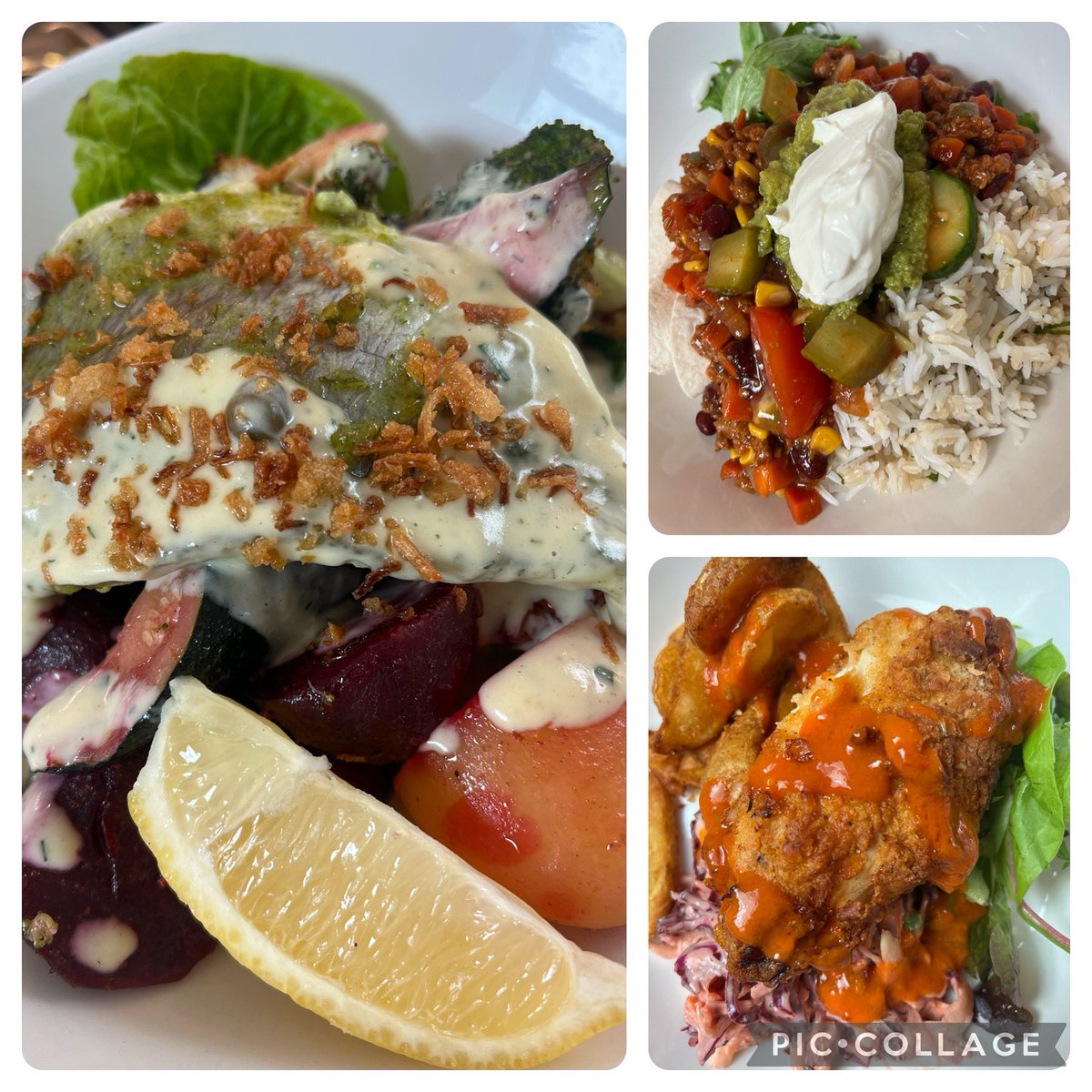 New dishes on today’s menu in the EDUkitchen! We are serving: -Sea Bream, Roasted Potatoes and Beetroot & Caper Sauce -Buttermilk Fried Chicken, Potato Wedges & Slaw -Quorn Burrito Bowl, Guacamole, Sour Cream & Rice @LoveBritishFood #greathospitalfood