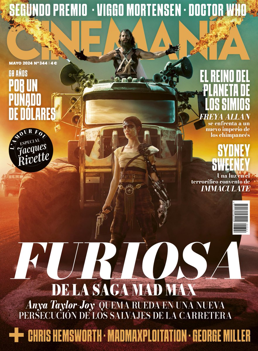 En mayo llega nuestra portada más #Furiosa con Anya Taylor-Joy y Chris Hemsworth en la saga #MadMax de George Miller, Sydney Sweeney (#Immaculate), Candela Peña (#ElCasoAsunta), el cine de Jacques Rivette, Viggo Mortensen, #Bridgerton temporada 3, #ElReinoDelPlanetaDeLosSimios,…