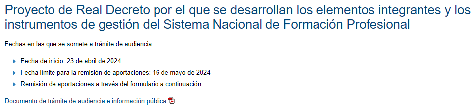 Proyecto de Real Decreto por el que se desarrollan los elementos integrantes y los instrumentos de gestión del Sistema Nacional de Formación Profesional  educacionfpydeportes.gob.es/servicios-al-c…