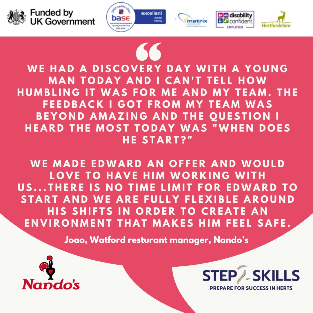 If ever we needed some #MondayMotivation, it's feedback like this that make us so very proud to be doing what we're doing across #Hertfordshire, to make it a more #inclusive place to work!

#Step2Skills #EmploymentSupport

Check out our upcoming Job Fairs; ow.ly/Gc2T50RqBCz