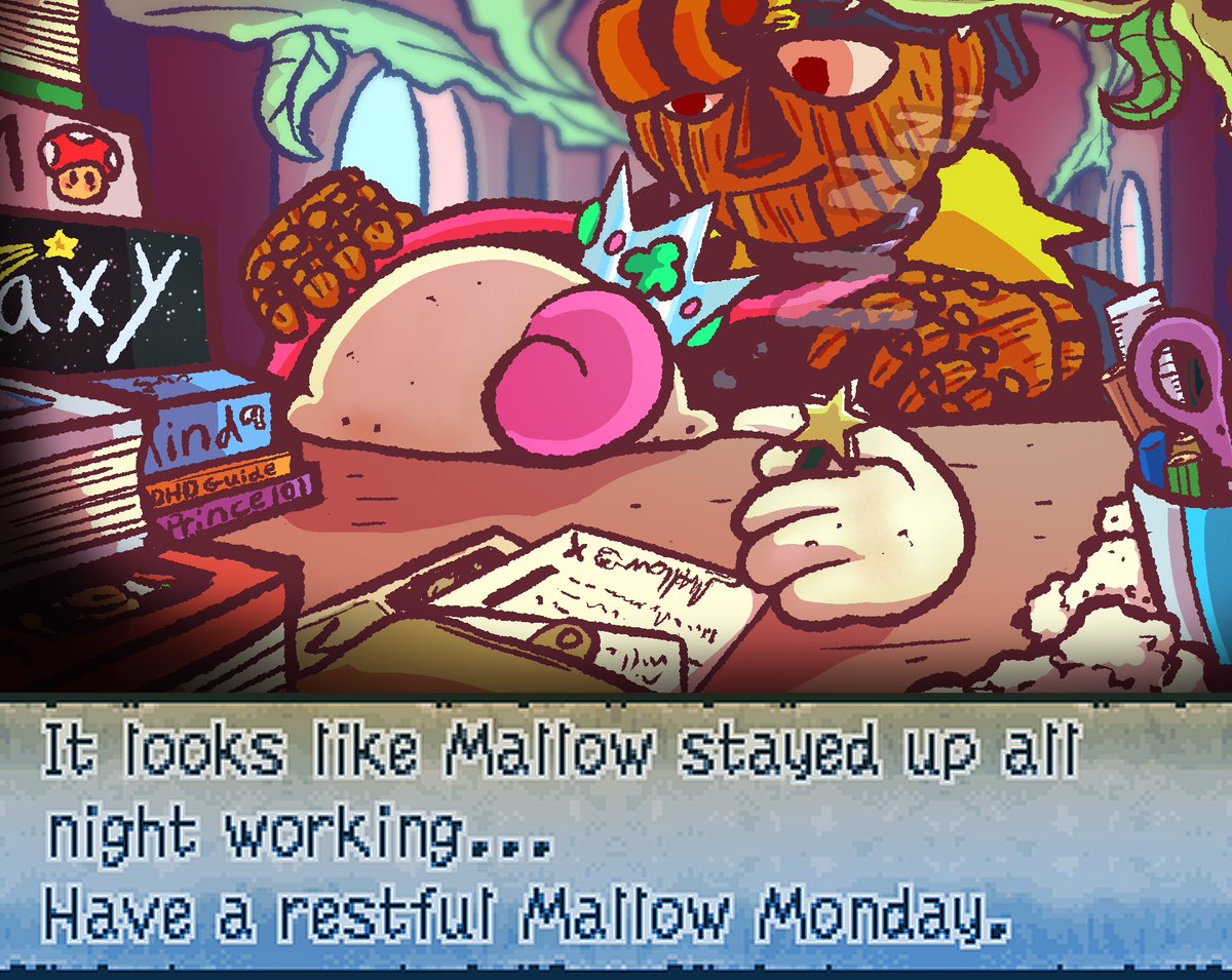 Being a Prince is tough... there's so much paperwork and reading.
Luckily it looks like a Star is looking out for our fluffy little friend.
Have a restful Mallow Monday...

#mallowmonday #geno #smrpg
