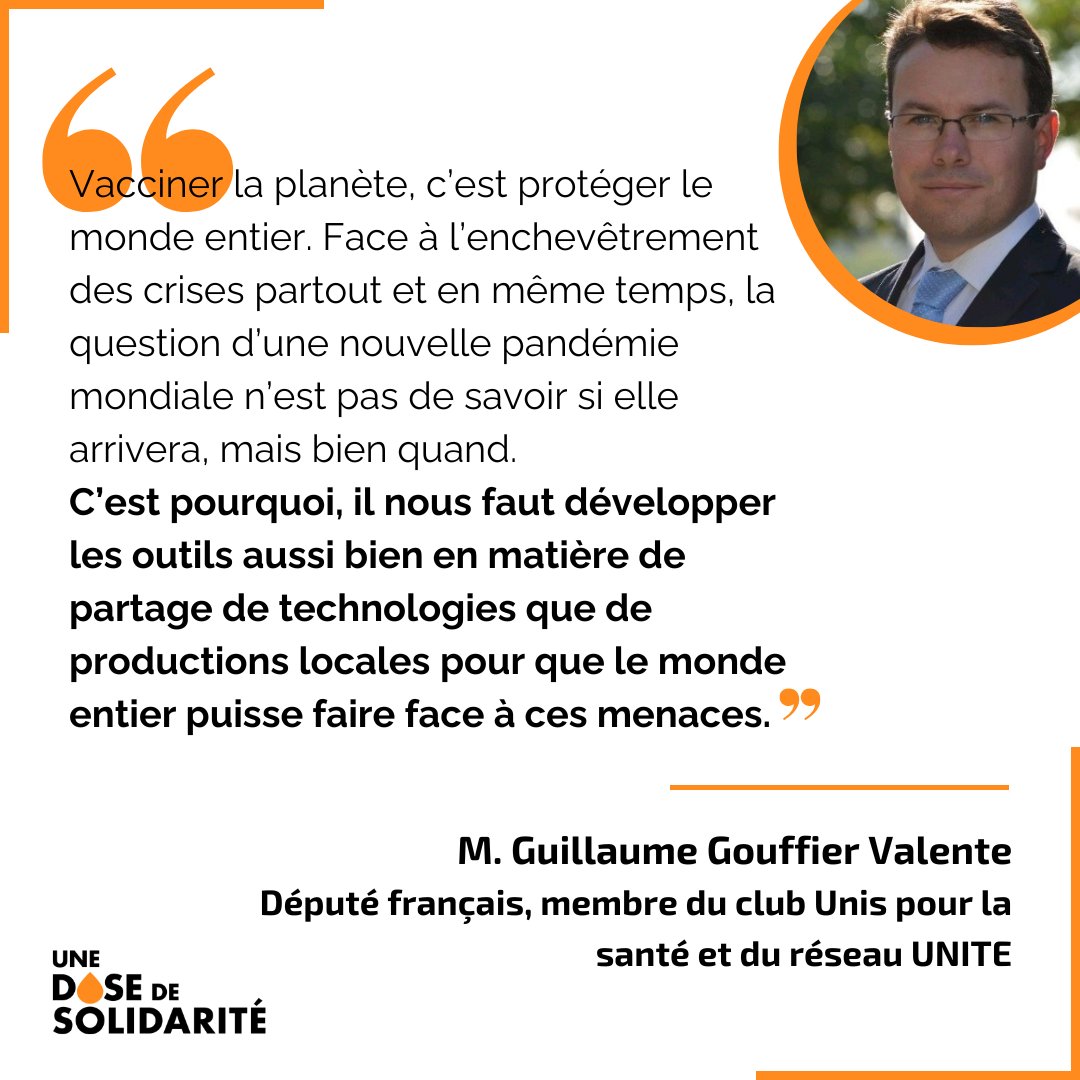 🗣️ M. le député @G_GouffierCha, membre du club Unis pour la santé et du réseau parlementaire @UNITE_MPNetwork, a signé l’appel pour une #DoseDeSolidarité et invite les parlementaires du monde entier à rejoindre cette initiative en signant à leur tour !

📝 actionsantemondiale.fr/app/uploads/20…