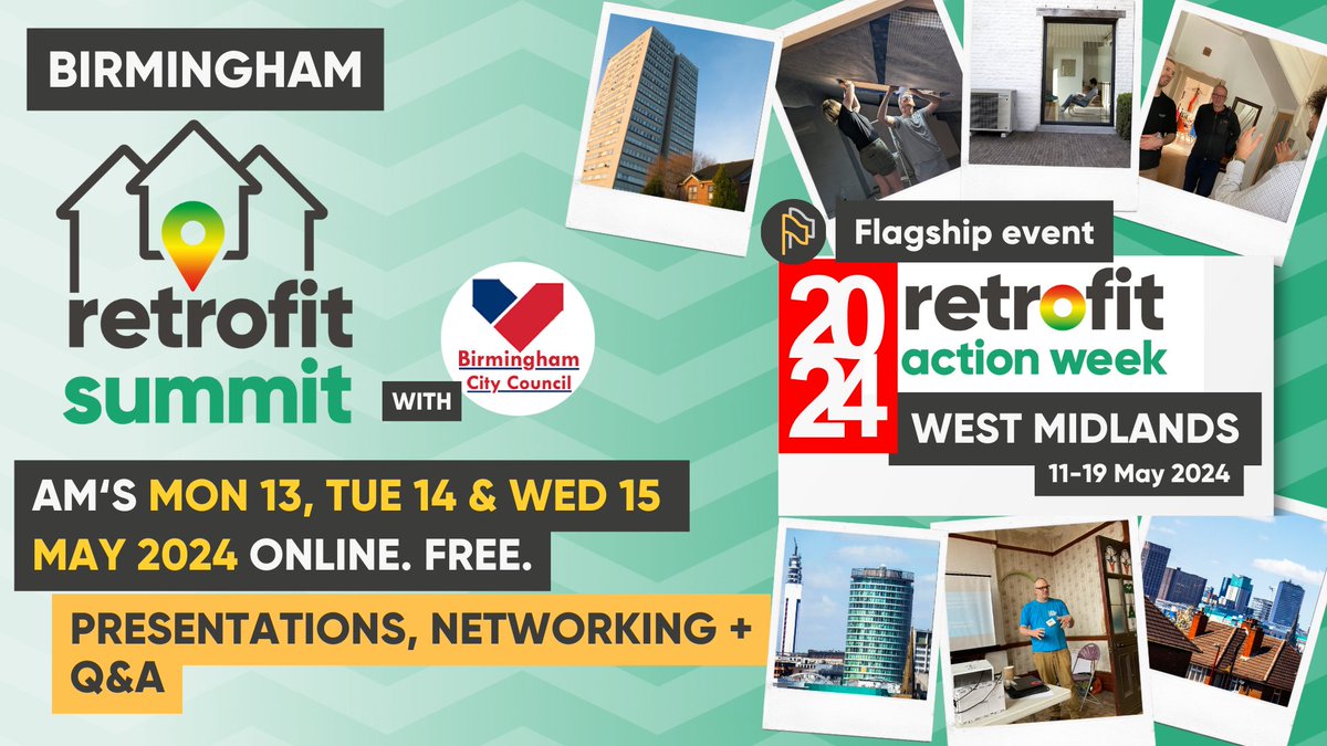 Low Carbon Homes Birmingham #Retrofit Summit 13-15 May Birmingham City Council & @lowcarbonhomes present the 2nd Birmingham Retrofit Summit providing online presentations exploring key themes focused on scaling up retrofit across the city. Details: constructuk.com/events/low-car…