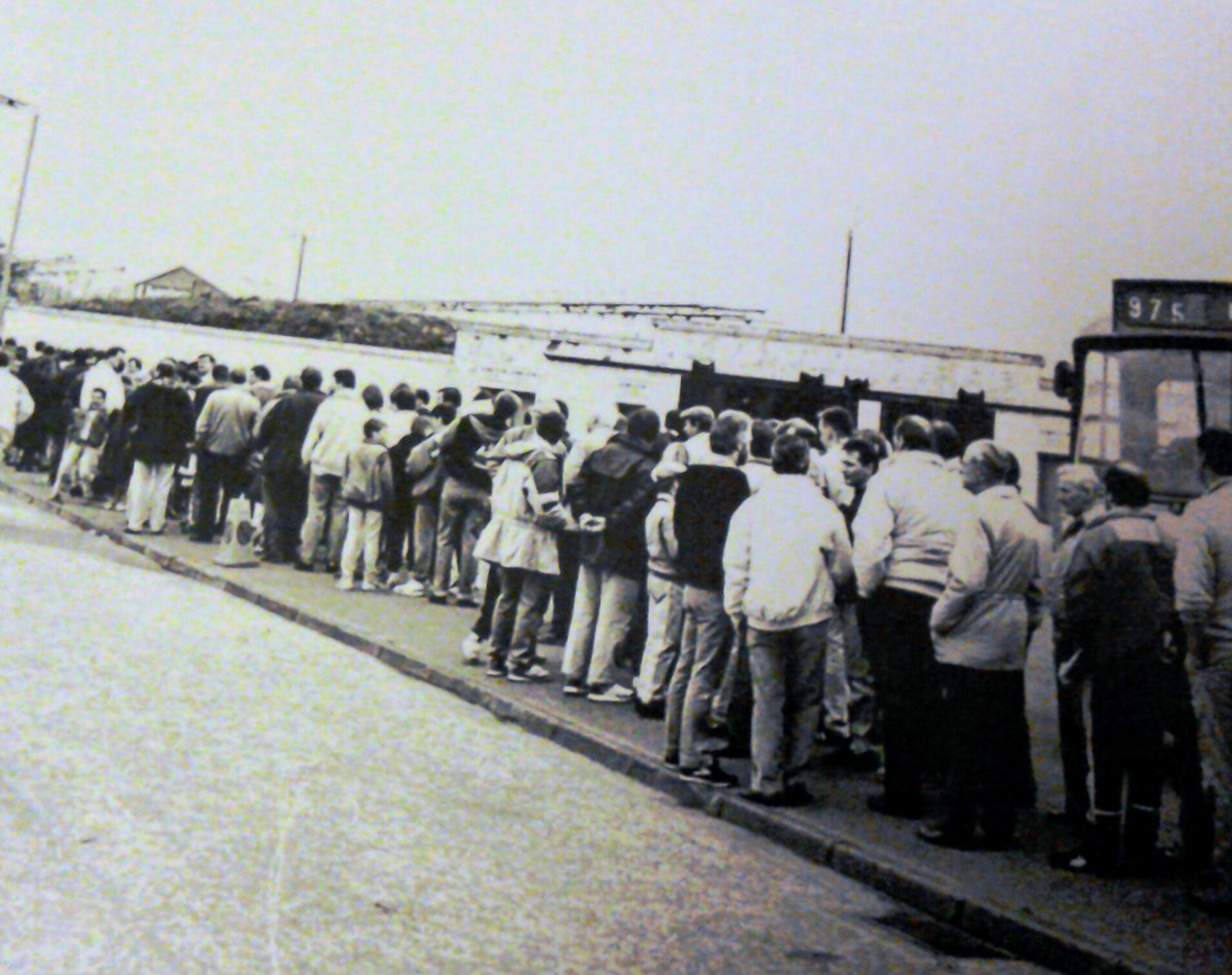 Fans snake along Florence Place as they prepare to enter Muirton Park for the final time, when St Johnstone host Ayr United on this day in 1989.