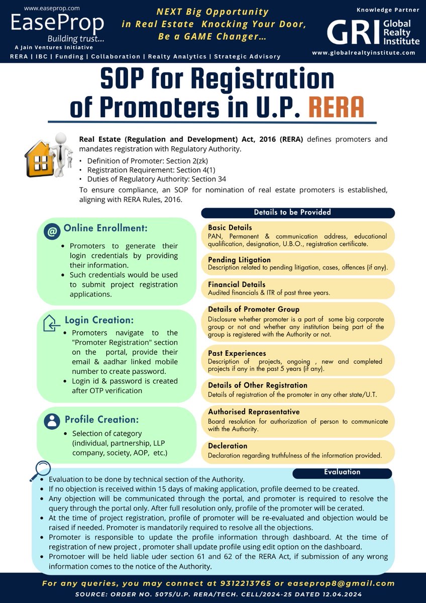 @UPRERAofficial In order to streamlining the process of Promoter Registration, #UPRERA has issued #SOP dated 12/04/24 #RERA #EaseProp #RealtyVerse #GRI