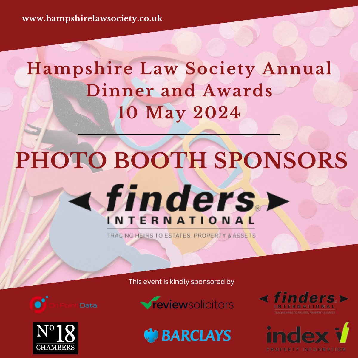 📸 Get those smiles ready! 😁 Thanks to our fabulous sponsors, @findersprobate who will be sponsoring the photo booth at our highly-anticipated Hampshire Law Society Annual Dinner and Awards! 🏆 Join us on the 10th of May 2024 - book your tickets🎫 hampshirelawsociety.co.uk/event/hampshir… #HILS