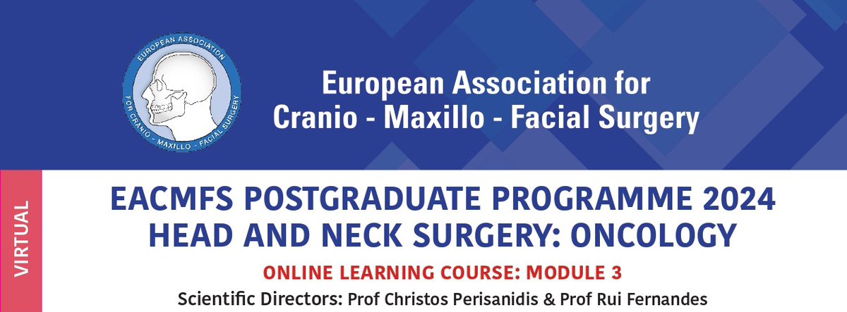 eacmfs_org's tweet image. Module 3 of the EACMFS PG Programme in Head and Neck Surgery: Oncology 2024 is coming soon! Get ready for insightful and engaging sessions, 7th and 21st of May.
#Module3 #PGProgramme #HeadAndNeckSurgery #Oncology #ExcitingNews