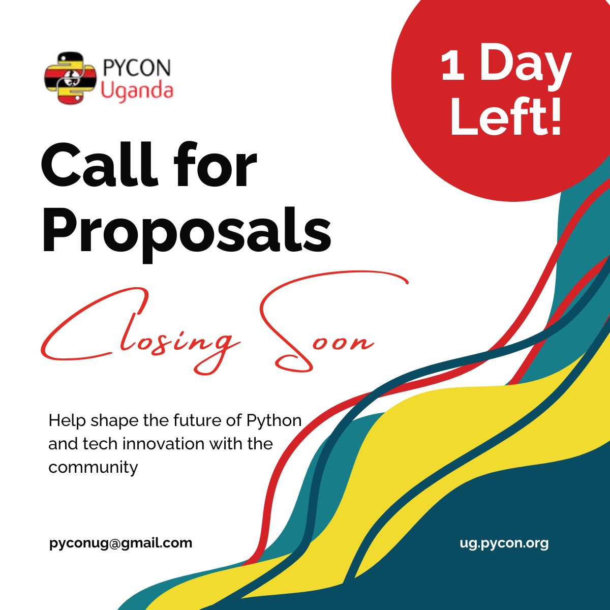 Warning: the #PyConUganda2024 talk submission deadline is closer than it appears. Like, tomorrow close!

Submit today!  
#PyCon #PyConUganda

papercall.io/pyconug