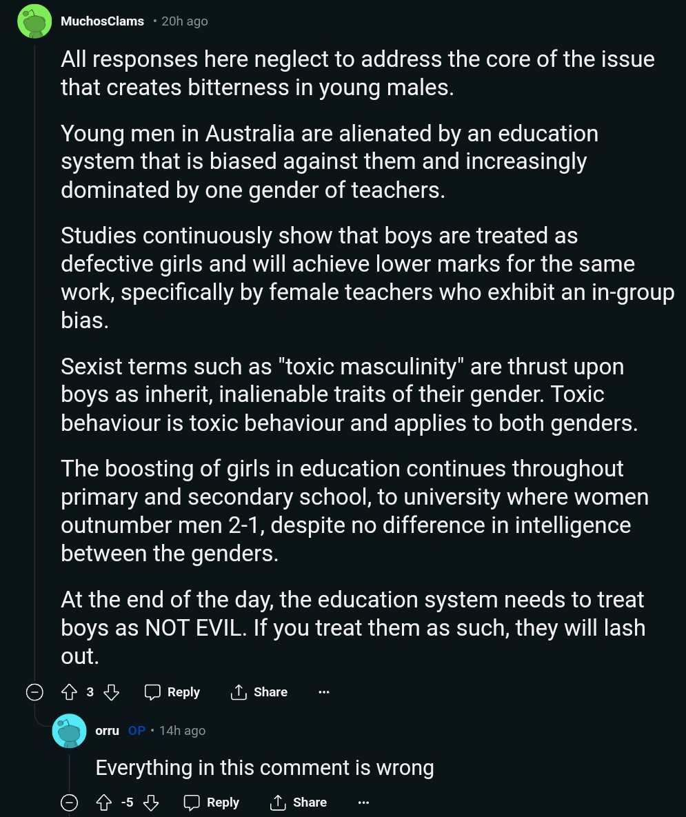 Education system failing boys? #Feminism: 'Blame the boys.' #MRAs: 'Blame the system and parents.' #Feminists: 'HEY! THAT'S SEXIST!'