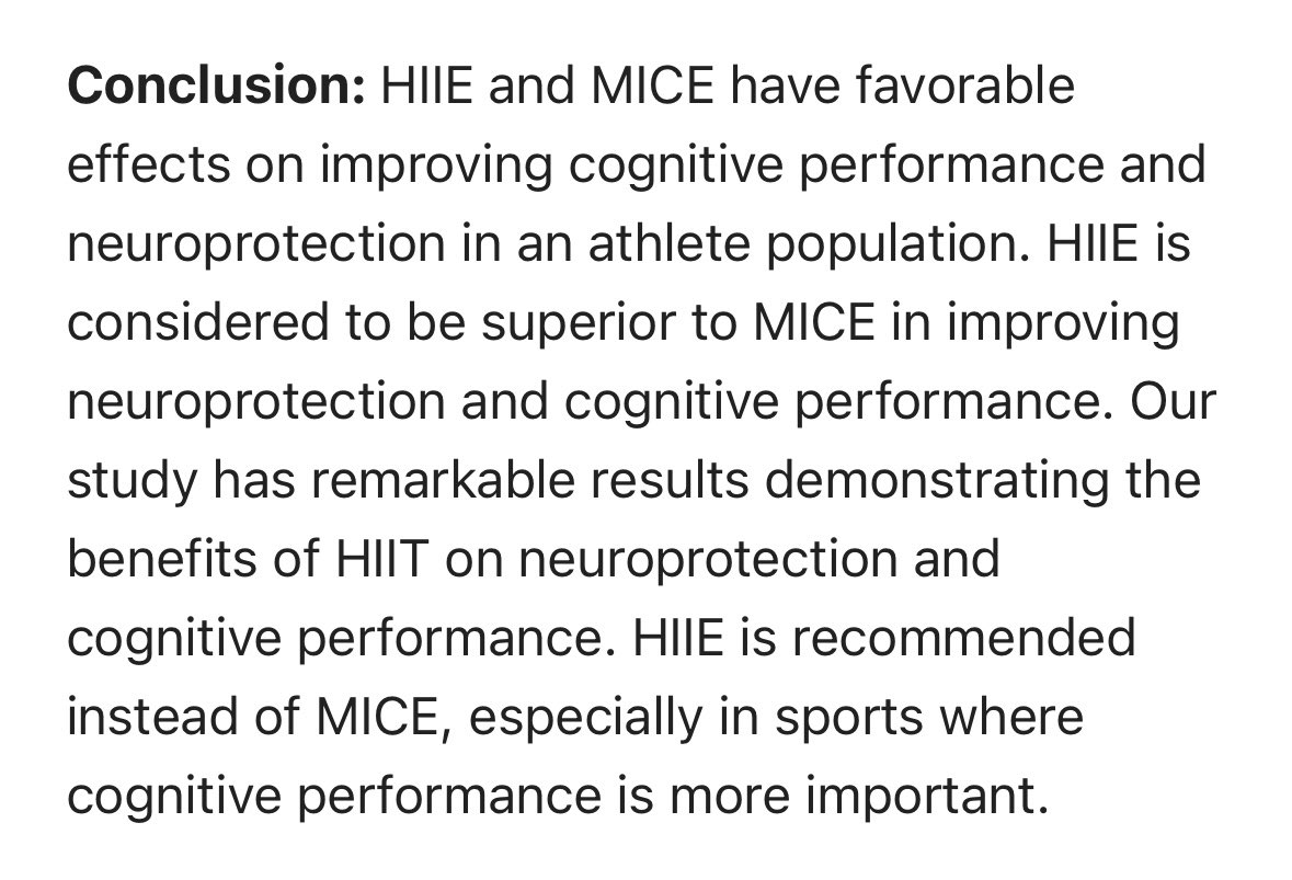 High-intensity interval exercise (HIIE) was shown to be more effective in terms of neuroprotection and cognitive performance in comparison to moderate-intensity continuous exercise (MICE)

Not only does HIIT have tremendous physical benefits, but mental as well