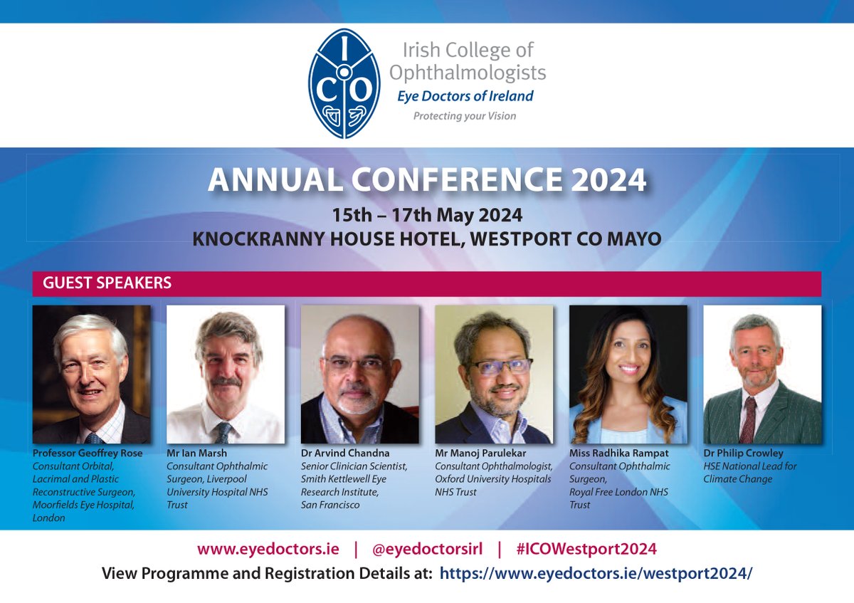 Only 2 weeks to #ICOWestport2024 We're very excited to be welcoming a host of #eyeexperts from home & abroad to discuss the latest clinical updates & advances in #ophthalmology Full programme 👉eyedoctors.ie/westport2024/ #vision #strabismus #eyeorbitsurgery #eyesocketsurgery