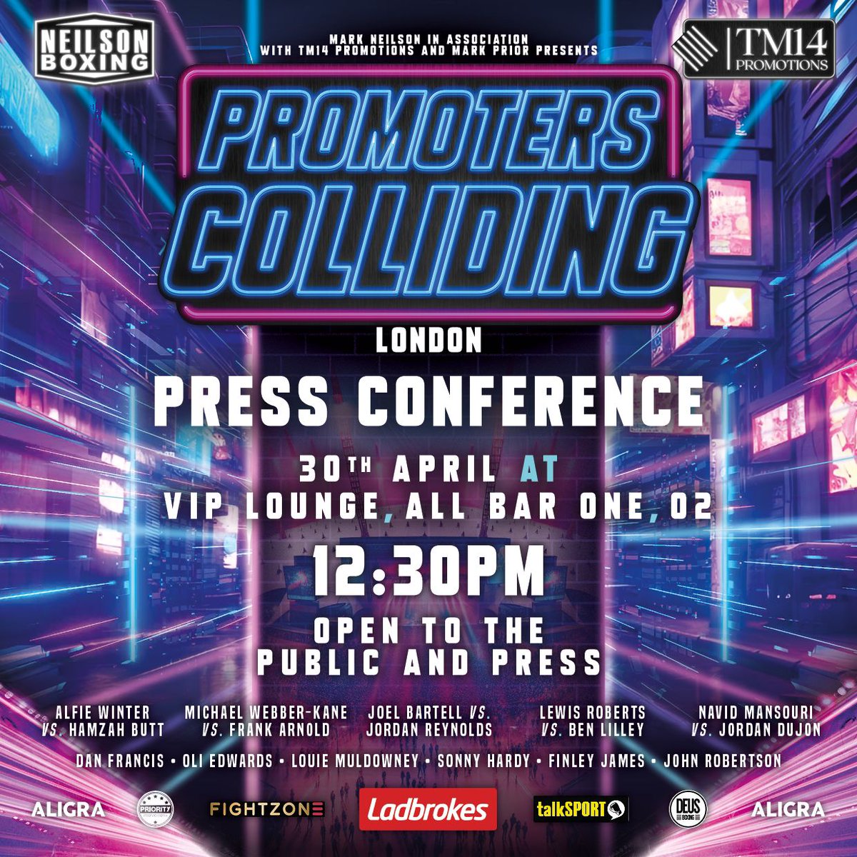 Huge press conference tomorrow for #PromotersColliding, it's gonna be fireworks 💥💥 All public, press and media welcome 12:30pm VIP Lounge - All Bar One, indigo at The O2 See you there 👊🏻 @NeilsonBoxing @tm14promotions_