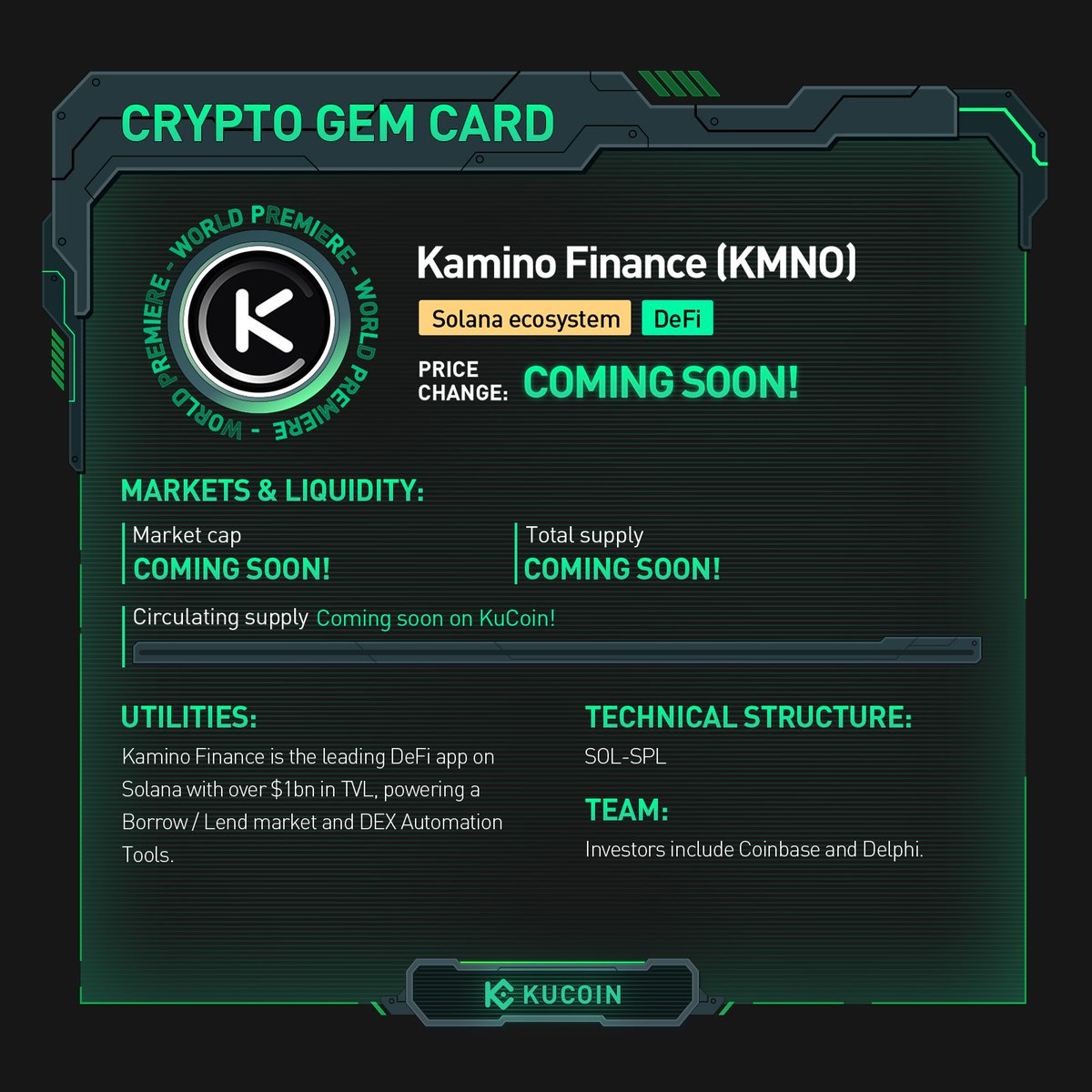 $KMNO trading is now live on #KuCoin! 🚀KMNO/USDT: trade.kucoin.com/KMNO-USDT?utm_… Find out more about Kamino Finance in #KuCoinCryptoGem card. #SolanaEcosystem #DeFi