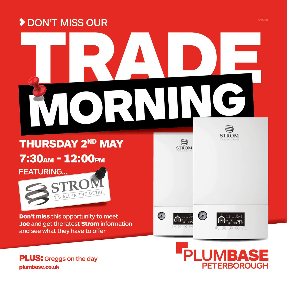 ￼ 🛀 STROM TRADE EVENT - THURSDAY 2nd MAY 7:30am-12pm PLUMBASE Peterborough with Strom Electric Boilers. Come along and have a chat and find out the latest news from the team at Strom. #heating #boilers #plumbers