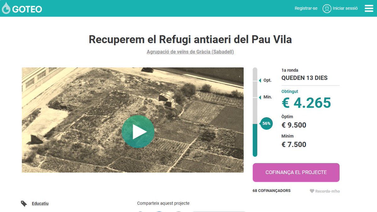 Ei! Podeu contribuir a la campanya de micromecenatge per a recuperar el refugi antiaeri que hi hi ha en el subsol de l’Institut Pau Vila de <a href="/AVG_Sabadell/">AVG_Sabadell</a> 

👉Recordeu que hisenda retorna fins a un 80% de la donació en la declaració de l’IRPF de l’any 2024 
ca.goteo.org/project/recupe…
