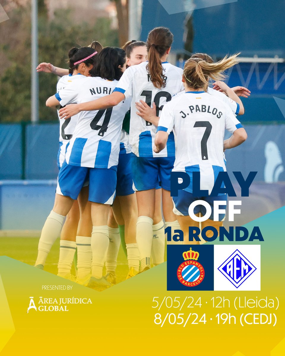 ‼️ Ja coneixem els horaris de la primera ronda del play-off d'ascens!

🆚 <a href="/SEAEM_1925/">Secció Esportiva AEM</a> 

Anada:
🗓️ Diumenge, 5/5 a les 12:00h
📍 Mpal. Recasens (Lleida)

Tornada:
🗓️ Dimecres, 8/5 a les 19:00h
📍 CEDJ

📢 No podeu faltar a la cita, pericos i periques!

#RCDEFem