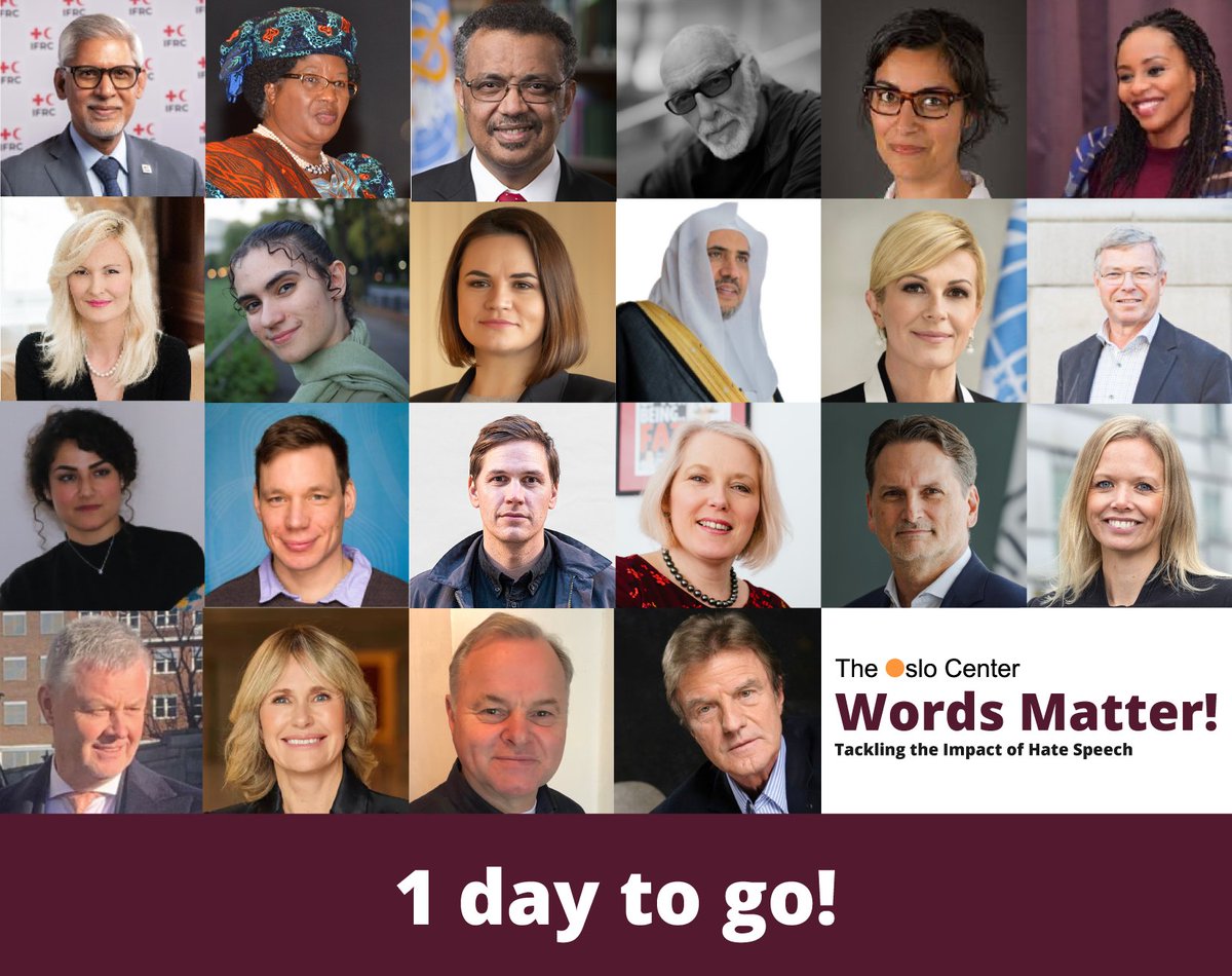 Just 1 day left until #WordsMatter! kicks off in #Oslo, Norway! The conference will bring together global leaders, researchers & community advocates to discuss & explore ways to combat hate speech, hate crimes, & the exploitation of youth. More info 👉 wordsmatter.oslocenter.no