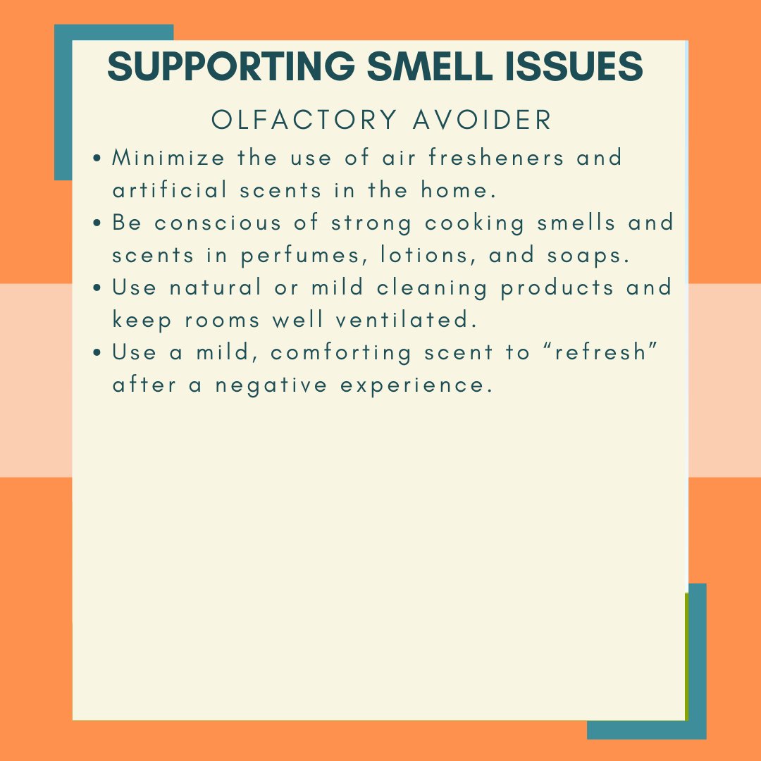 Learn more about how to support smell issues for an olfactory avoider!

twentyonesenses.org/about-the-sens…

#TwentyOneSenses #olfactorysystem #senseofsmell