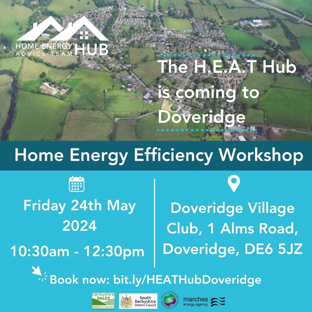 📣 Take part in the HEAT Hub’s Free Home Energy Efficiency Event on Friday 24th May at Doveridge Village Club, 1 Alms Road, DE6 5JZ.

📌 Book your place now: bit.ly/HEATHubDoverid…