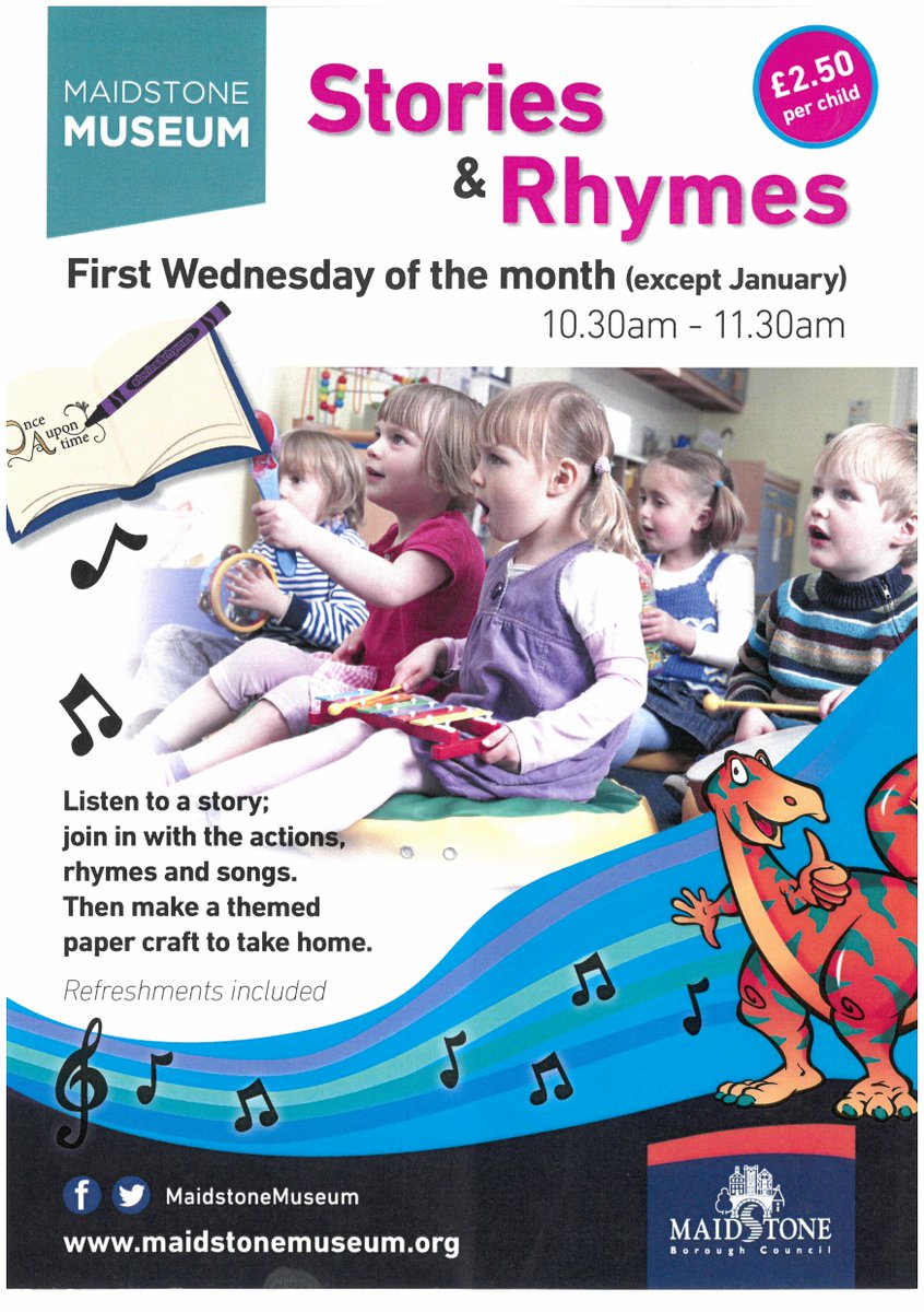 Join us for Stories and Rhymes on the first Wednesday of the month, 10.30-11.30am. Listen to a story, join in with action rhymes and songs, and make a paper craft to take home. Max of 8 children per session. For more information: museum.maidstone.gov.uk/whats-on/event… #MaidstoneMuseum