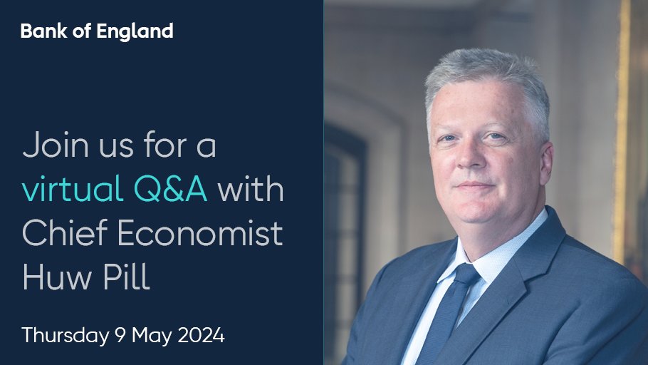 Join us for a virtual Q&A with our Chief Economist Huw Pill. Ask him your questions about the cost of living and the economy. 

Thursday 9 May 5.15 - 6.15pm. 

Find out more and register here: b-o-e.uk/3xT6Ukh