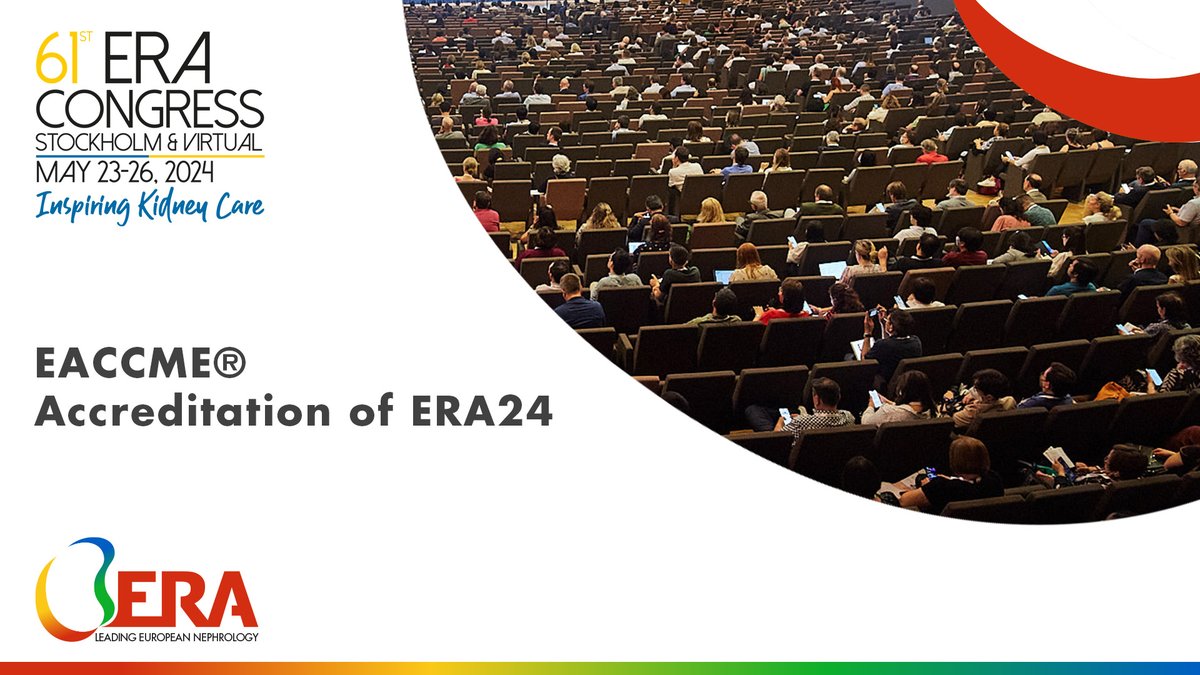 👏We are pleased to inform you all that the 61st ERA Congress, has been accredited by the European Accreditation Council for Continuing Medical Education (EACCME®) with 20 European CME credits (ECMEC®s). ✨Join us now at #ERA24 👉 bit.ly/47YYuUY