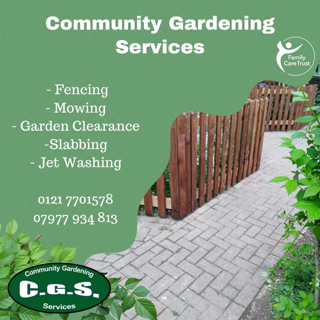 Our community gardening team offer a wide range of landscaping services. CGS offer work based learning to adults with learning disabilities whilst carrying out gardening work within the local community. 

For a free quote, please call 📞0121 770 1578 or 07977 934 813