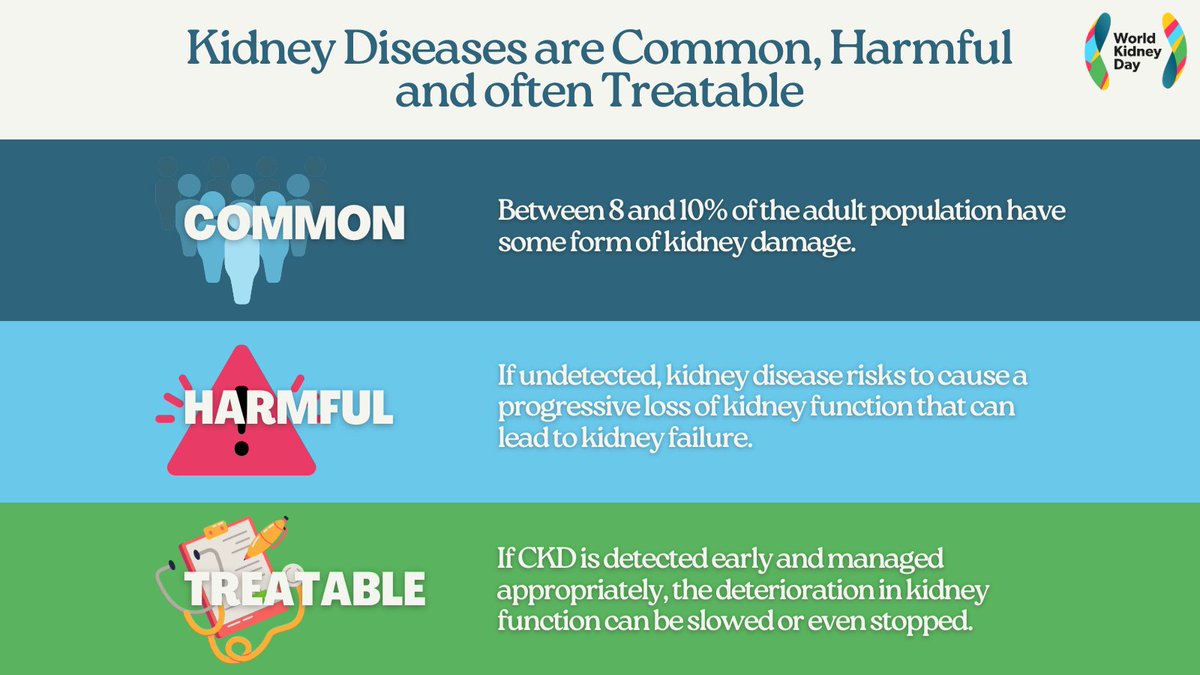 When kidney function falls below a certain point, it is called #KidneyFailure. Kidney failure affects your whole body, and can make you feel very ill. Learn more about CKD and kidney failure here 👉 worldkidneyday.org/about-kidney-h… #WorldKidneyDay