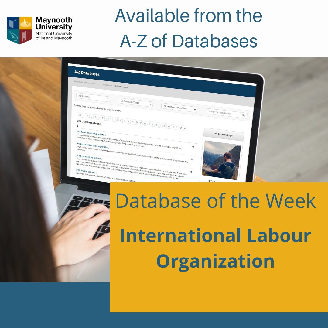 May Day celebrates International Workers' Day on May 1st so our #MuLibraryDatabaseOfTheWeek is apt. International Labour Organization ilo.org/global/statist… Access to the ILO Knowledge Portal & Library & the databases ILOSTAT, LABORDOC etc. @MaynoothUni @StPatsMaynooth
