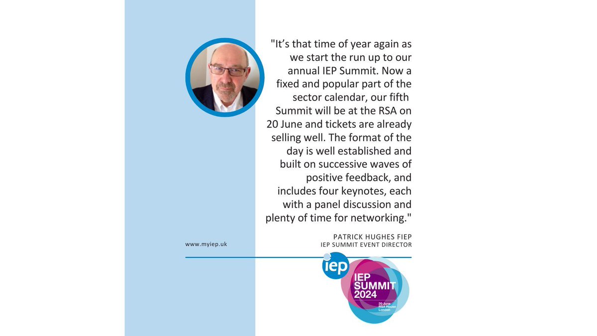👉🏼 It’s that time of year again as we start the run up to our next #IEPSummit which reconvenes at the RSA on 20 June. Read more from the #IEP Summit Event Director, Patrick Hughes FIEP 👇🏼👇🏼👇🏼 myiep.uk/blogpost/12462… @IEPInfo #IEPNews #IEPEvents #Employability #IEPNetworking