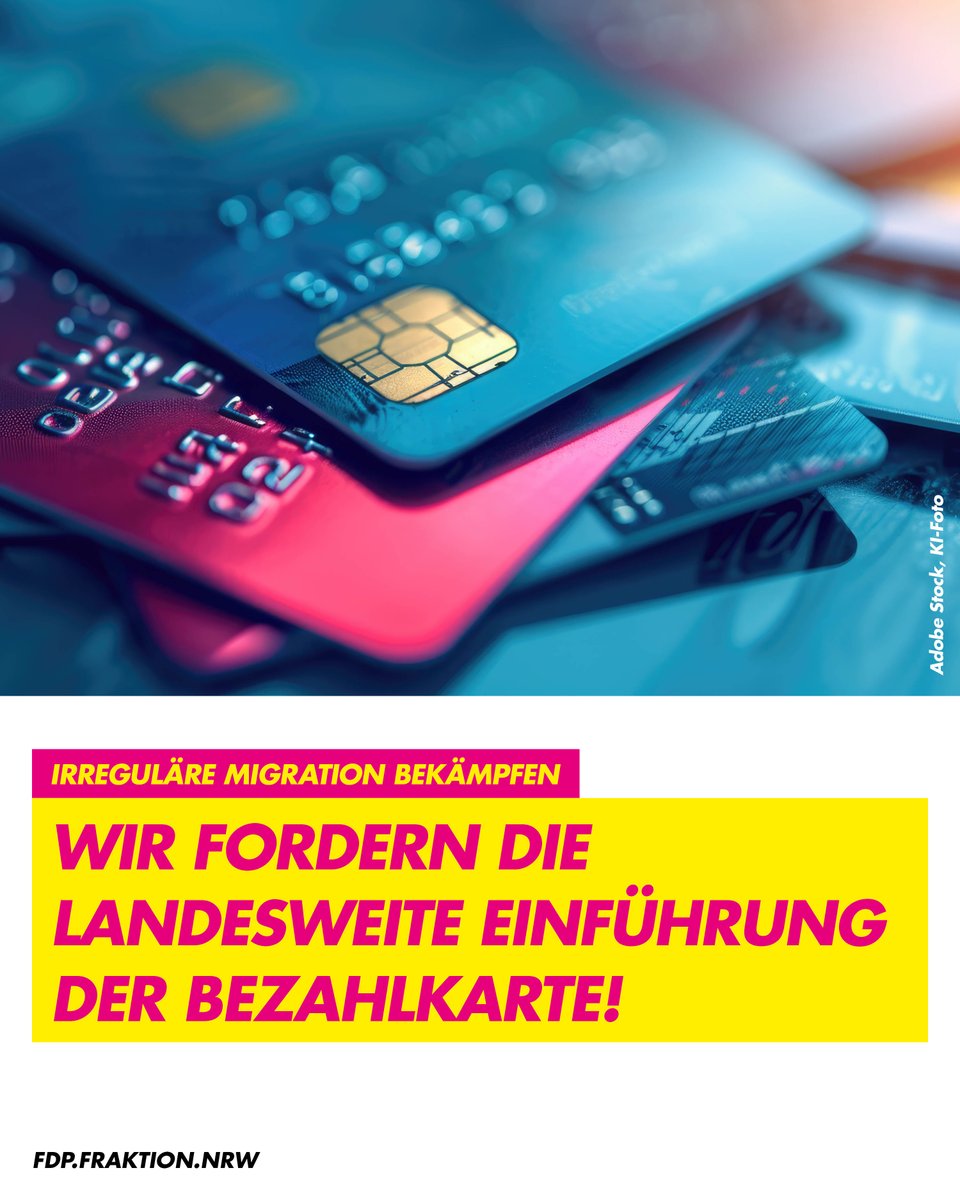 Schluss mit dem Hin und Her! Wir fordern die landesweite und einheitliche Einführung der #Bezahlkarte für #Flüchtlinge! Berlin hat gehandelt, jetzt sind CDU und Grüne #NRW am Zug! Die Kommunen brauchen strukturelle und finanzielle Unterstützung.
fdp.fraktion.nrw/initiative/bez…