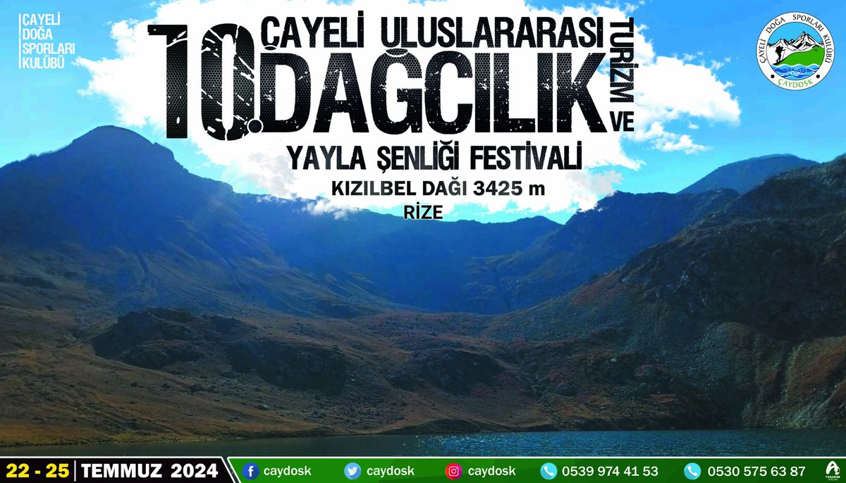 Çayeli 10. Uluslararası Dağcılık, Turizm ve Yayla Şenliği Festivali 22-25 Temmuz 2024 Tarihleri arasından gerçekleştirilecektir. Mail:caydoski@hotmail.com facebook.com/photo/?fbid=98…