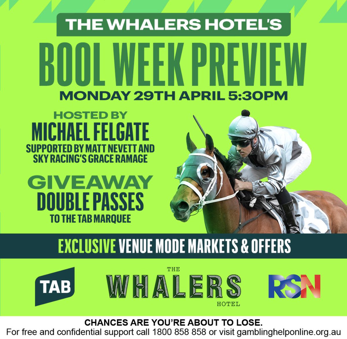 An hour away if you’ve arrived in Warrnambool. 
Jockeys @tomryan09 and @CamRawiller joining us.