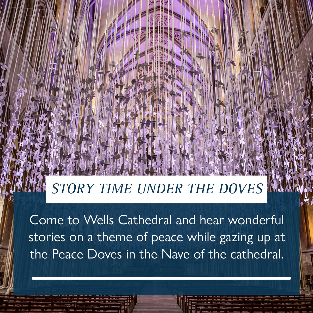 📚 Story Time Under the Doves (under 5s) 📚 Come to Wells Cathedral and hear wonderful stories on a theme of peace while gazing up at the Peace Doves in the Nave of the cathedral. 📸: © Peter Walker. facebook.com/share/p/UfMQbp… #wellscathedral #peacedoves #peterwalker #artist