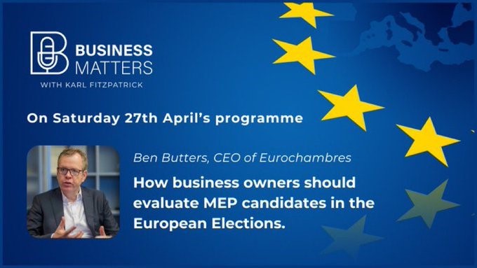 Our CEO @BenJButters featured on 🇮🇪 @SouthEastRadio Business Matters with @karlfitzpatrick on 27 April about June’s #EUelections2024 . Click below to listen to the 🔑 issues for EU businesses & the #ChamberNetwork #UseYourVote #Chambers4EU (04:45): bit.ly/4bczwmW