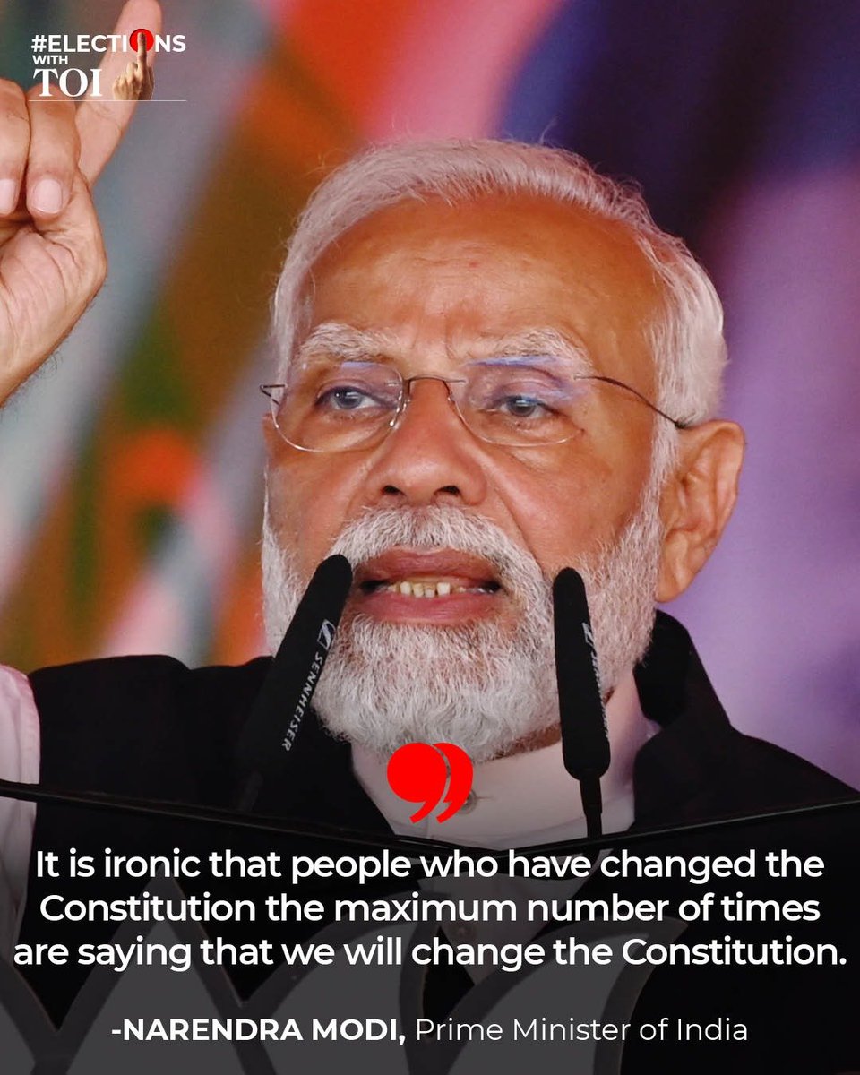 #ElectionsWithTOI | “You should study my work and actions right from the time I became CM and see if you find any such thing done by me”

PM Modi hits back at Opposition on allegations of 'change in Constitution', says “analyse my track record”

Read the #TOIExclusive