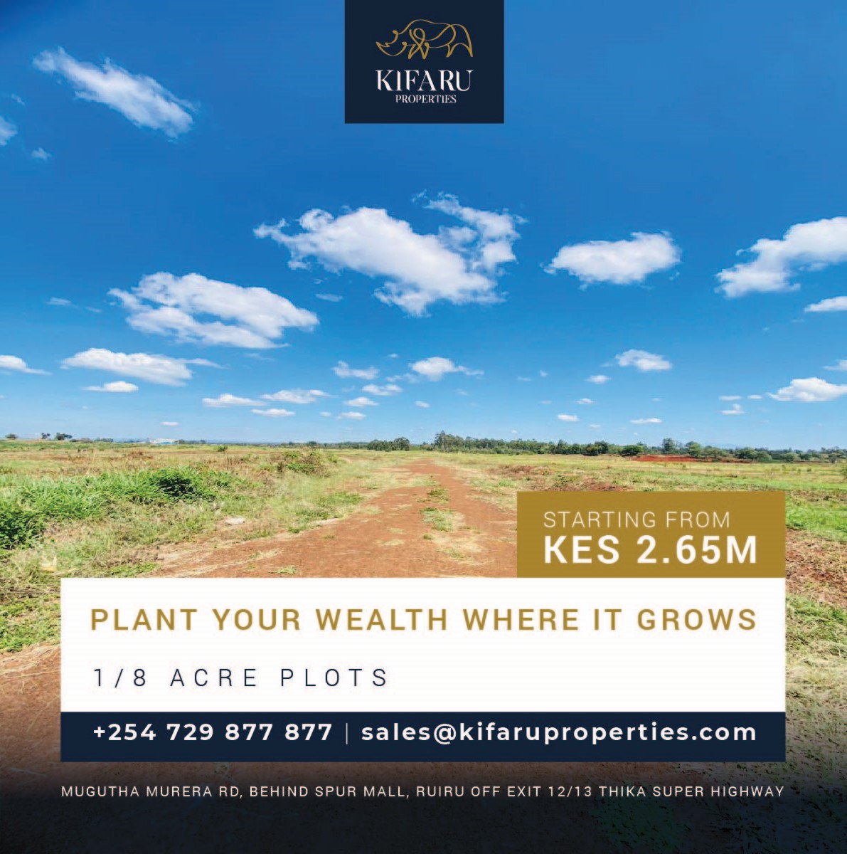 Don't wait to invest in land, invest in land then wait.

Call us on 0729877877 for more details.

#kifaruproperties #Ruiru #ResidentialPlots #primeplots #investinland #investinyourfuture #realestate