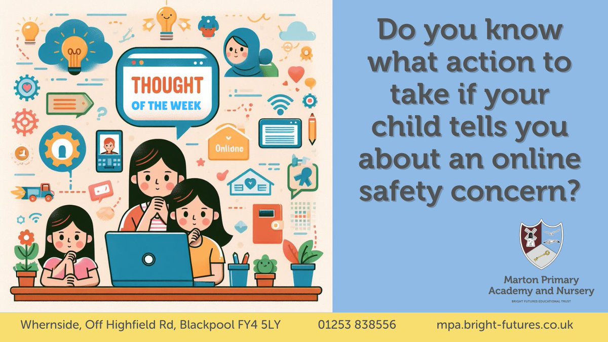 Remember, safety first! Encourage open communication with your child and utilise resources like Childline or CEOP for support. More tips @ nspcc.org.uk/keeping-childr…

#WeAreMarton #WeAreBrightFutures #OnlineSafety #CyberSafety #ParentingAdvice @BrightFuturesET
