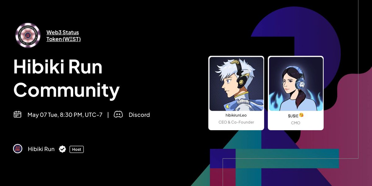 🎧 Need updates with #HibikiRun? Hibiki Run Community Update AMA is here!

⏰ May 7, Tue, 08:30 PM UTC-7
🎁 10  #USDT Giveaway!
✅ Follow us
✅ Like & Retweet

⬇️ Join & claim the special #W3ST from @link3to 
🔗 link3.to/e/cCOYWd