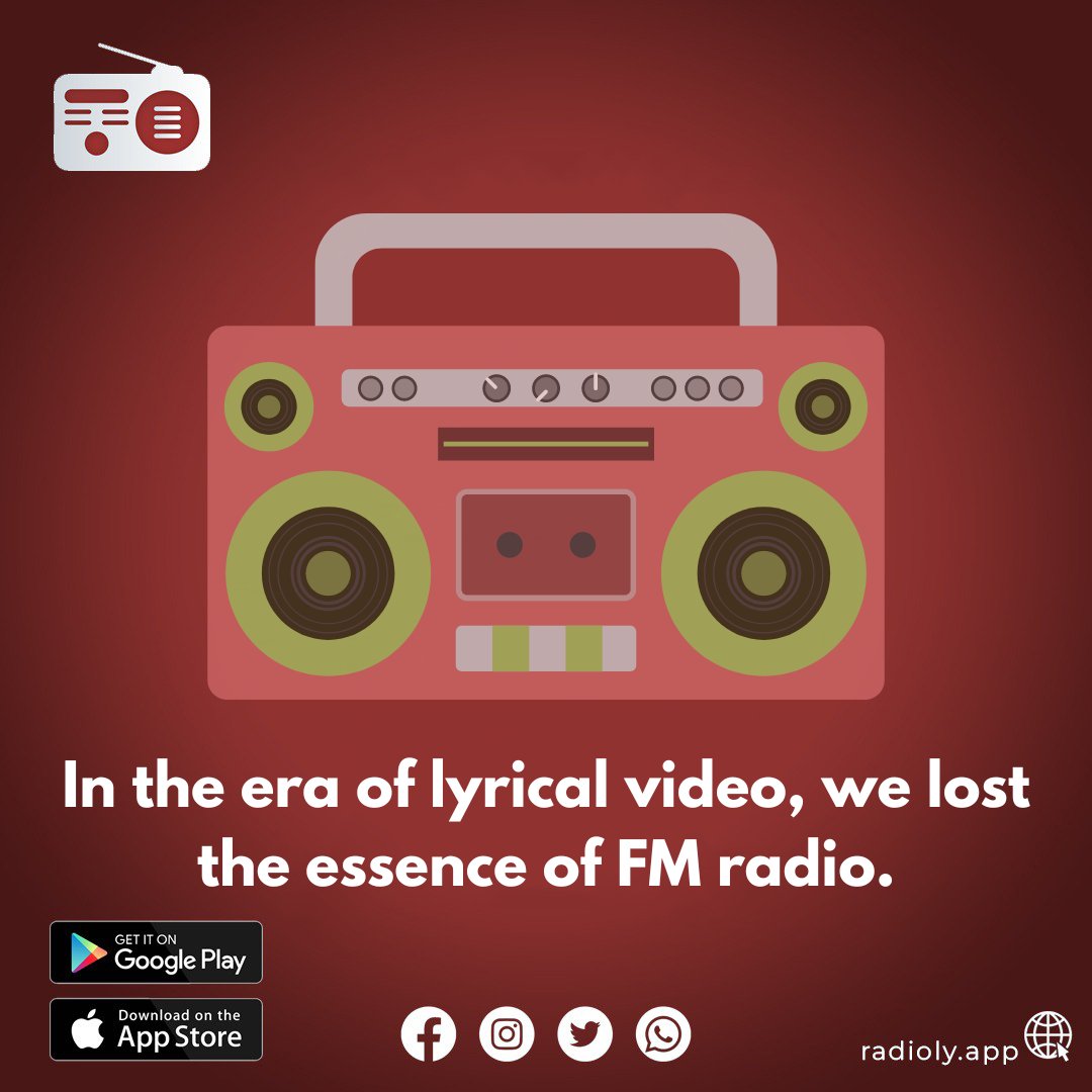 In the era of lyrical video, we lost the essence of FM radio.
.
.
#FMRadio #RadioFm #FMRadio #RadioFMOnline #OnlineRadio #RadioStations #RadioLy #Lyrics #RadioLy
