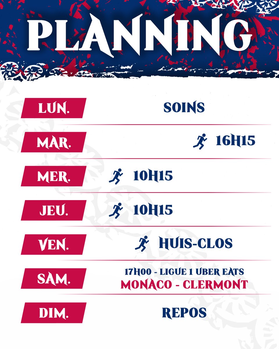 📅 𝗣𝗹𝗮𝗻𝗻𝗶𝗻𝗴 𝗱𝗲𝘀 𝗲𝗻𝘁𝗿𝗮𝗶̂𝗻𝗲𝗺𝗲𝗻𝘁𝘀 Nouvelle semaine de boulot pour nos Clermontois ⚔ #NousSommesClermont 🔴🔵