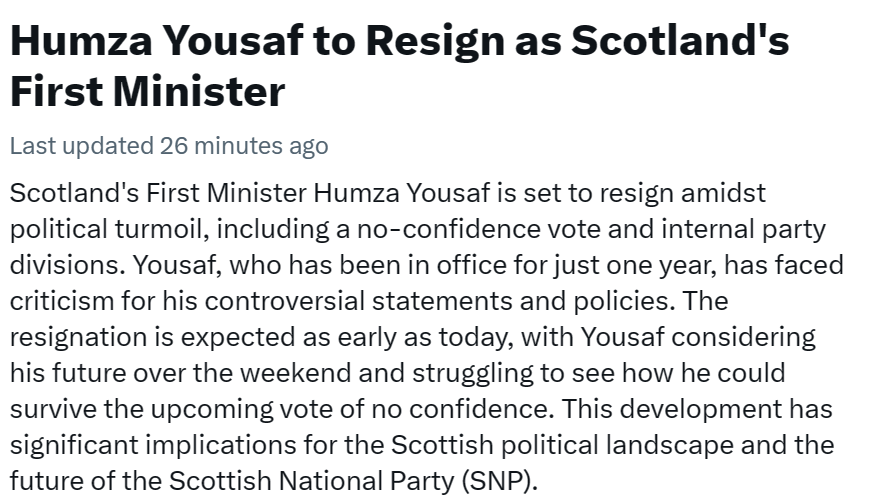Goodbye Mr 'Scotland is too white' Humza Yousaf. Your racist arse will not be missed.