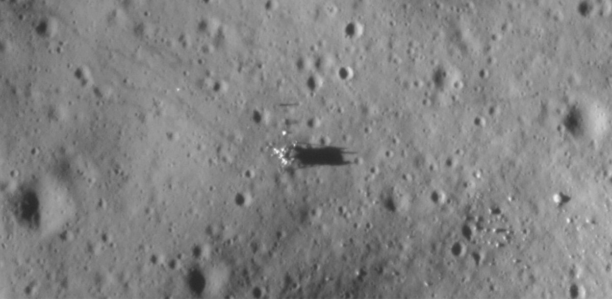 Chandrayaan2 Orbiter captured NASA's Apollo 12 Lunar Module. Astronaut boot tracks are visible! (Credit: ISRO)