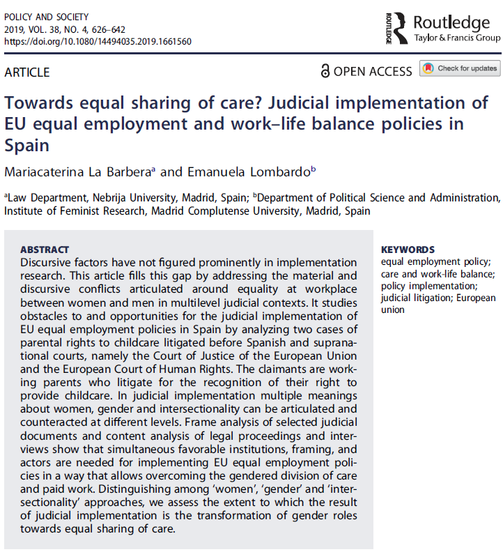#ThrowbackMonday #weeklyreading 👉What is the role of #discourse in policy implementation❓ Mariacaterina La Barbera & @elombardo12 study the discursive & material aspects of implementation of 🇪🇺 regulations on workers’ parental rights to care in 🇪🇸👇 academic.oup.com/policyandsocie…