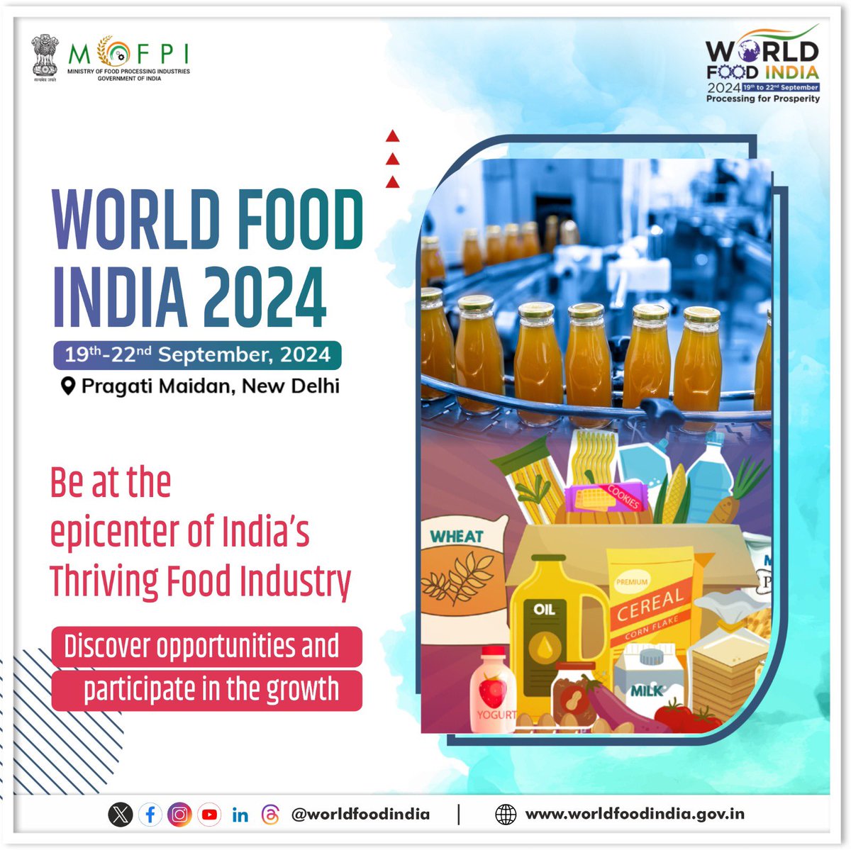صنعت غذایی در حال شکوفایی هند در #WorldFoodIndia2024 گامی جلوتر خواهد رفت. فرصت های رشد، نوآوری و سرمایه گذاری را کشف کنید. برای جزئیات بیشتر به worldfoodindia.gov.in مراجعه نمایید! #worldfoodindia2024 #investindia