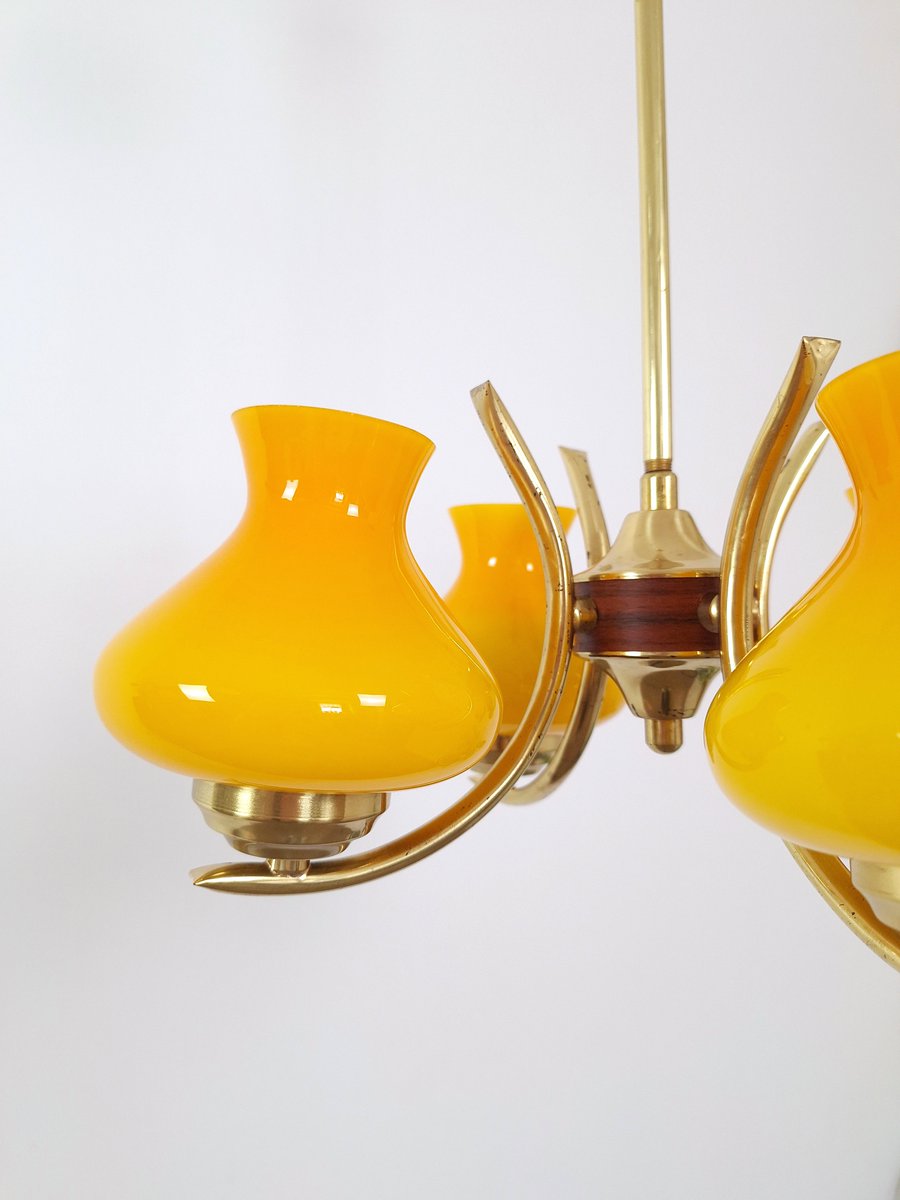Vintage Yellow Orange Chandelier, 4 Arm 
#pendantlight #interiordesign #lighting #interior #homedecor #lightingdesign #chandelier #design #light #homedesign #etsy #vintage #ceilinglight #vintageineriors #vintagelamp #vintagependantlight #vintage #vintagelighting