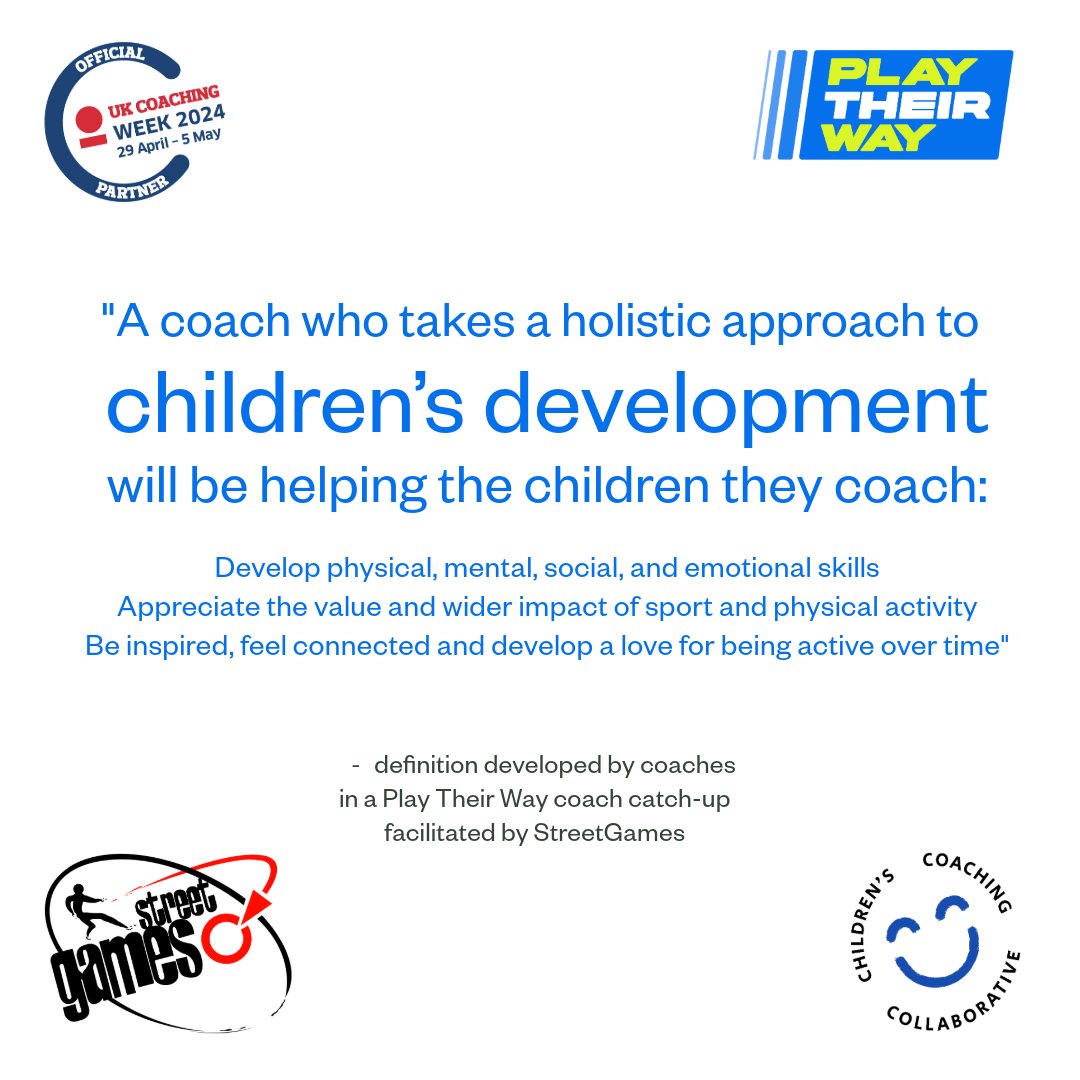 Child-first coaching 🤝 holistic coaching We're proud to be an official partner of @_UKCoaching #UKCoachingWeek; as this year's theme is holistic coaching, here's our definition of holistic development created by coaches and hosted by @StreetGames at last week's coach catch-up!