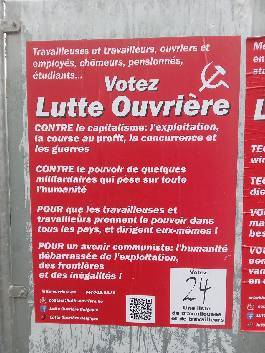 Affiches électorales de @LutteOuvriere en Belgique !
Contre la course au profit et les guerres capitalistes !✊️
Pour le pouvoir aux travailleuses et travailleurs ! 🔥
Pour un avenir communiste, une humanité débarrassée de l'exploitation, des frontières et des inégalités ! 🚩